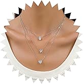 Erimberate Bohemian Layered Crystal Choker Necklace Silver Cz Teardrop Star Pendant Necklace Small Crystal Heart Collar Necklace Rhinestone Star Heart Chain Necklace Jewelry for Women Gifts