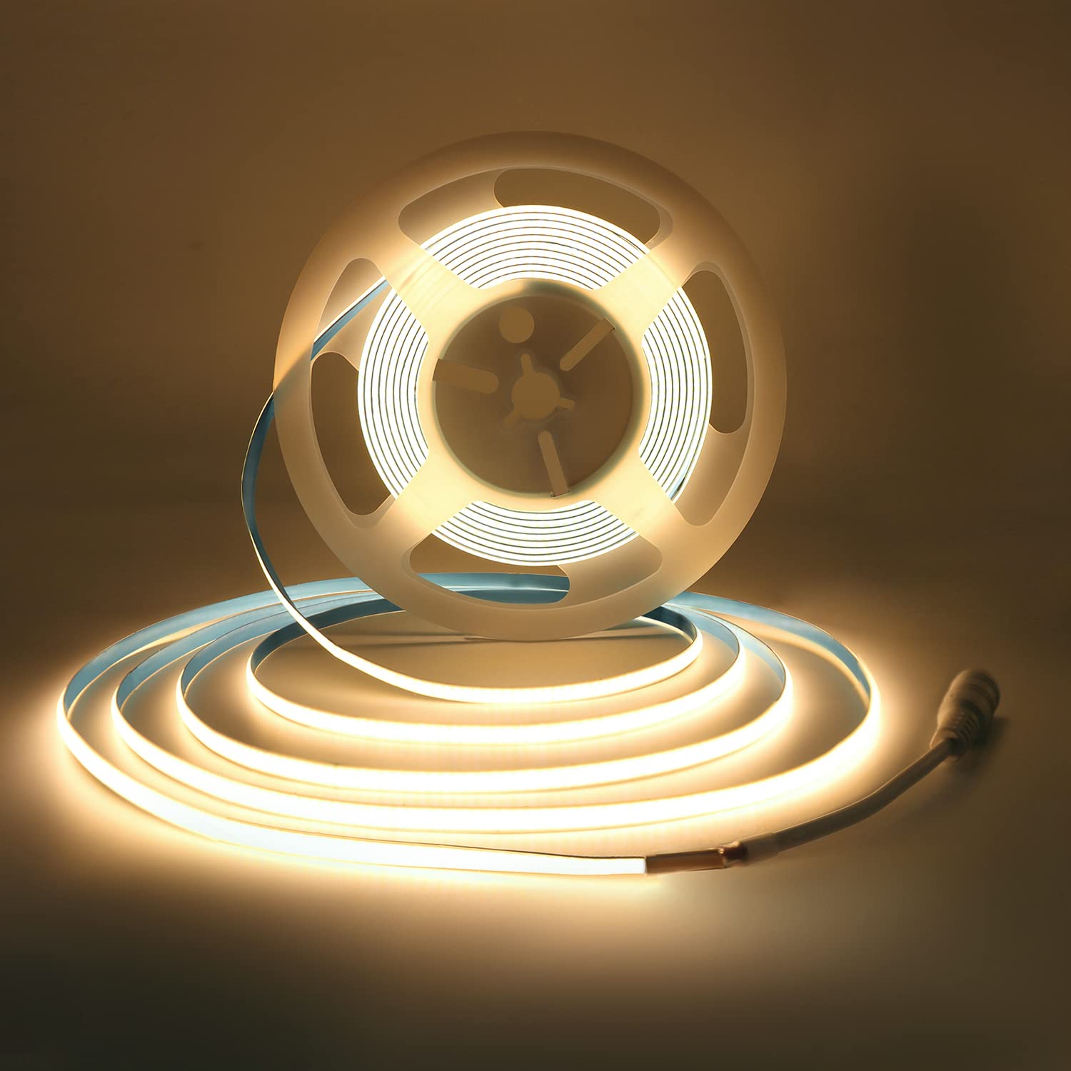 COB LED Strip Light 24V Warm White 3000K 5m, Arote COB Led Lights LED Tape 5mm Width dimmable high Density Light DIY 384LEDs/m Without Adapter IP20 for Bedroom Kitchen Home Interior Decoration