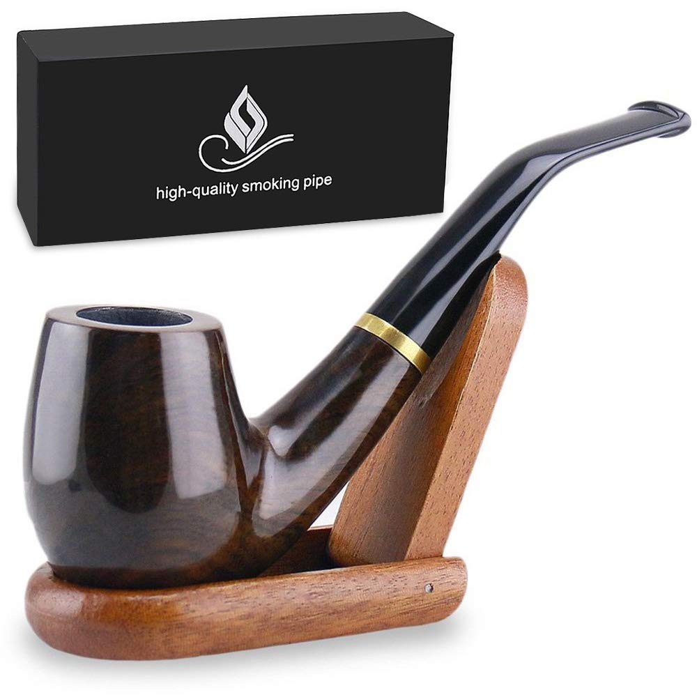 Joyoldelf Tobacco Pipes"Maigret" Black, Smooth, Bent, Hand Made + Stand