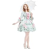 daizbella Medieval Renaissance Dress Pompadour Mint Green Mini Dress Satin Rococo Vintage Dress with Pink Bow