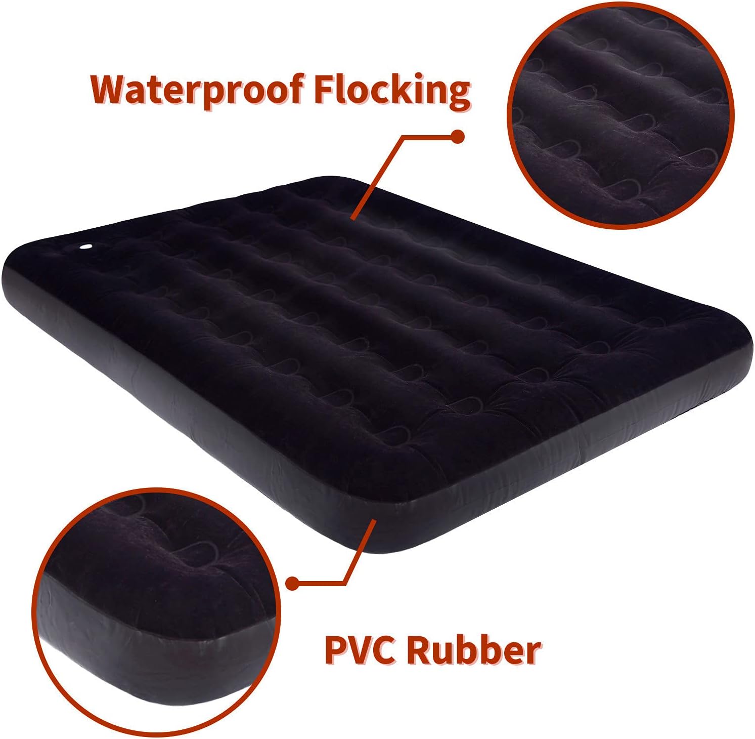 Full Size Air Mattress for Inflatable - Black Portable Blow Up Mattresses with Foot Pump - Double Foldable Air Bed for Tent Camping Backpacking Home Traveling: Kitchen & Dining