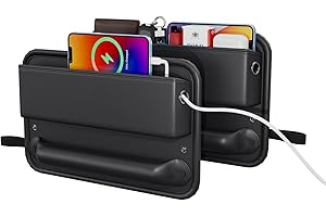 WANFUDER Car Seat Gap Filler 2 Pack Leather Car Seat Organizer and Storage Automotive Accessories - Front Seats Car Adjustable Gap Filler for Cards, Phones, Wallet, Keys