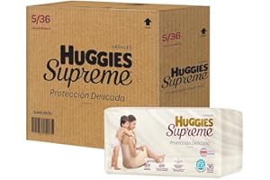 Pañal Huggies Supreme, unisex con 36 pzs, etapa 6, para bebés de 13.5 kg en adelante. Único clinica y dermatologicamente probado