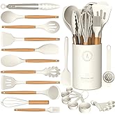 AVGPD Silicone Cooking Utensils Set, Silicone Utensils for Cooking, 446° Heat Resistant Kitchen Utensil Silicone Spatula Sets, Kitchen Gadgets for Non-Stick Cookware BPA FREE (Cream White)