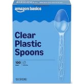 Amazon Basics Disposable Clear Plastic Spoons, Premium Quality, 100 Count, Large Pack, Packaging May Vary