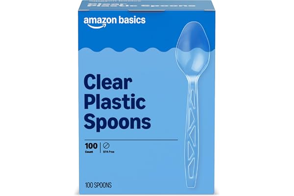 Amazon Basics Disposable Clear Plastic Spoons, Premium Quality, 100 Count, Large Pack, Packaging May Vary