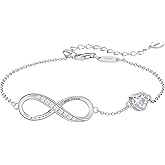 NORBU S925 Infinity Bracelets for Women, Sterling Silver Womens Infinity Heart Birthstone Link Charm Bracelet, Jewelry Gifts for Her Christmas Birthday Valentine Mother's Day