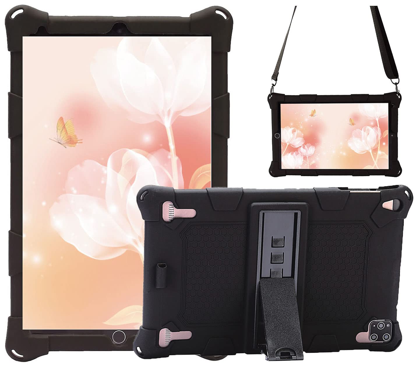 AKNICI DUODUOGO 10/AOYODKG 10.1 Rugged Case with Stand,Shoulder Strap,Slim Heavy Duty Soft Silicone Hard Bumper Shockproof Full Body Protective Case for DUODUOGO 10/AOYODKG 10.1,Black