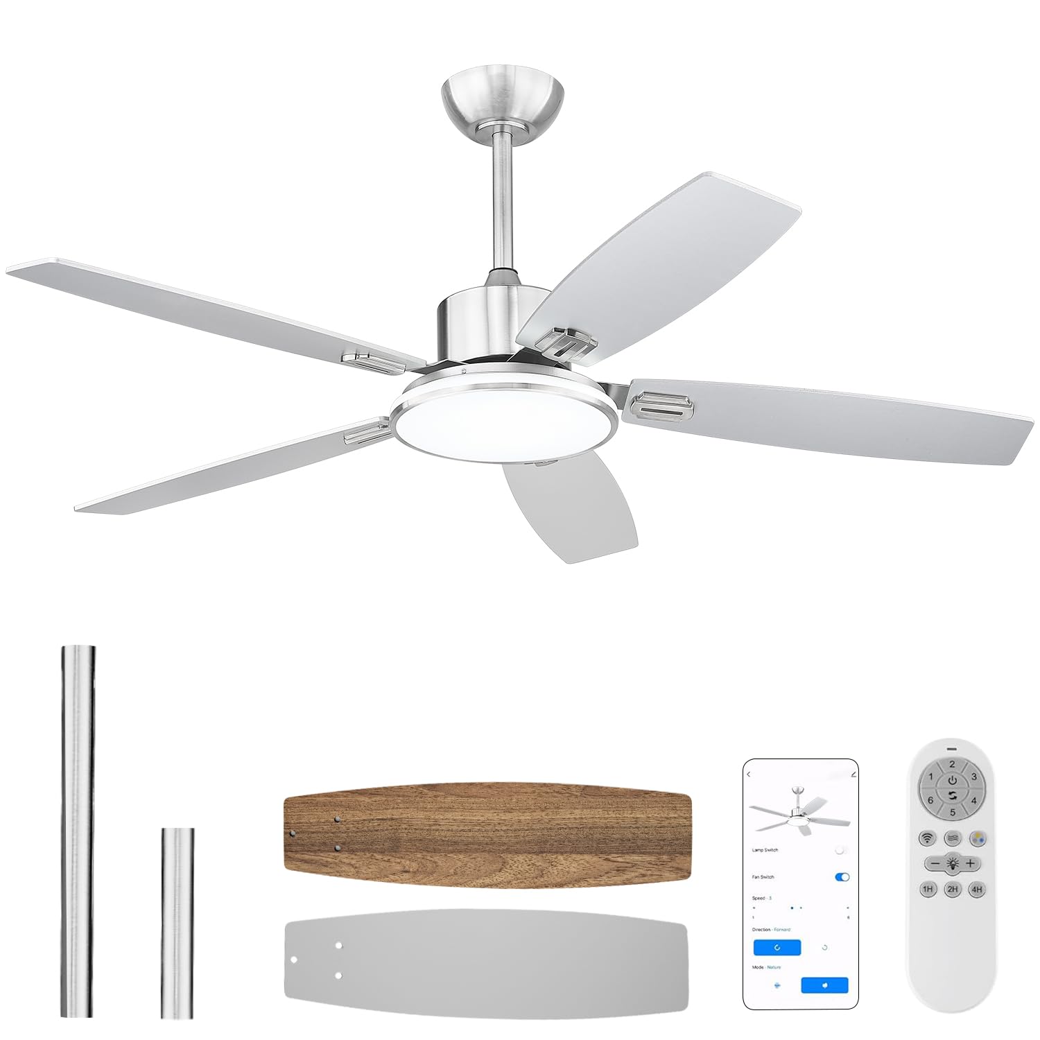 HUNEASON Ceiling Fans with Lights, 52 inch Smart Ceiling Fan with ...
