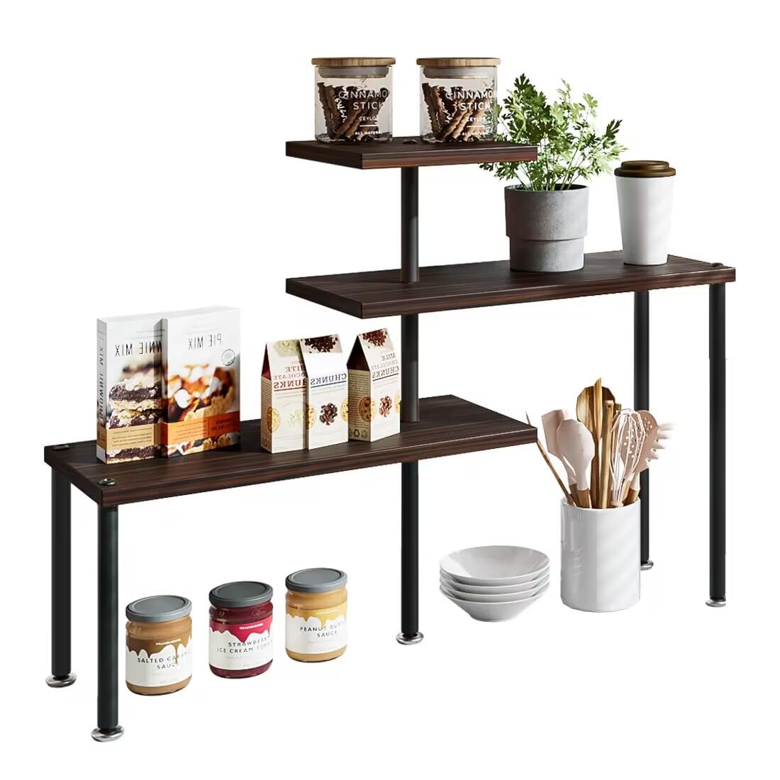 Photo 1 of Dazioter Corner Shelf Countertop Organizer 3 Tier Kitchen Corner Shelves Adjustable Spice Storage Rack for Bathroom Coffee Area Over Sink (Black Oak)