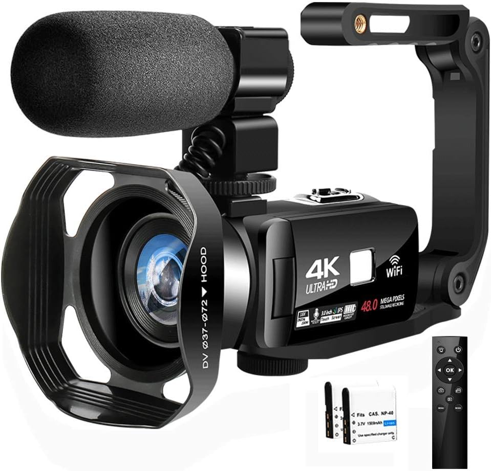 Camcorder Videokamera Full HD Camcorder 4K 48.0MP IR Nachtsicht Vlogging Kamera für YouTube 3.0" Touchscreen Camcorder mit Mikrofon und Handstabilisator