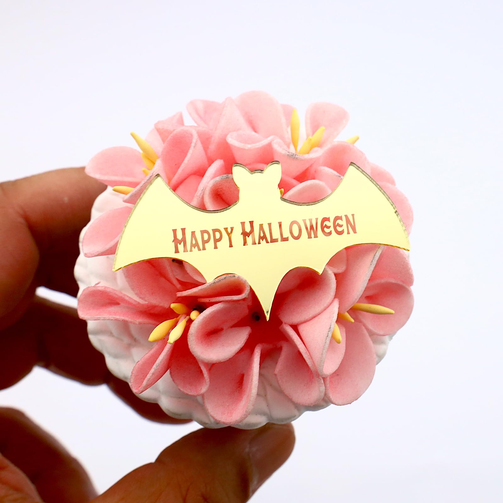 Pack of 6 "Happy Halloween" Cupcake Toppers - Halloween Party Cupcake Toppers - Cupcake Charms For Halloween - Acrylic Mirror Cake Topper