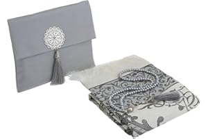 Prien Muslim Prayer Rug with Tasbih and Portable Bag, Muslim Gift for Women Men, Mubarak Islamic Box, Soft Mat Islam Gifts Set, Turkish Sajadah for Ramadan, Eid, Hajj, Travel, Pray (Grey)