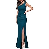 MUSHARE Women's One Shoulder Sleeveless Bodycon Mermaid high Split Cocktail Long Formal Dress