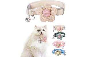 GOLDTIGER Cat Collar With Flower for Girls and Boys, Breakaway With Bells, Adjustable Kitten Collar, Cute (Beige, Breakaway)