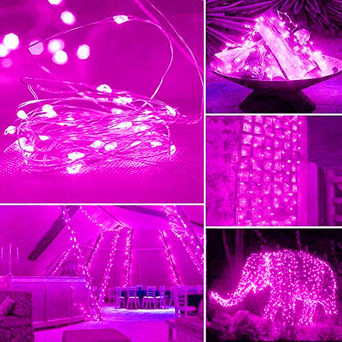 BOLWEO 2 Pack Pink Solar Fairy Lights Decorative, 39.4Ft Solar Deck Lights, 120LED Solar Fence Lights, Waterproof Starbright Rope Outside Home Garden Pathway Yard