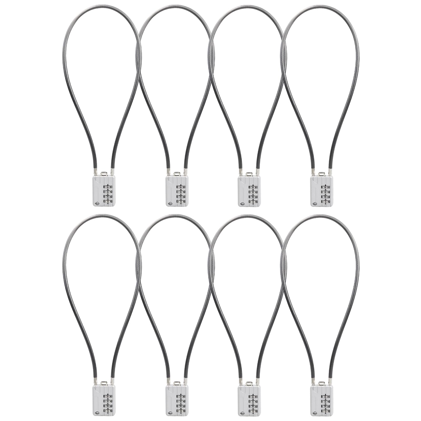 SISAV 4 Digit Cable Combination Lock 20 inches(50cm) Bold Cable for School Gym Locker,Helmet,Filing Cabinets,Toolbox,Luggage Suitcase,knapsack,Cable 5mm Diameter,Silver(8 Pack)