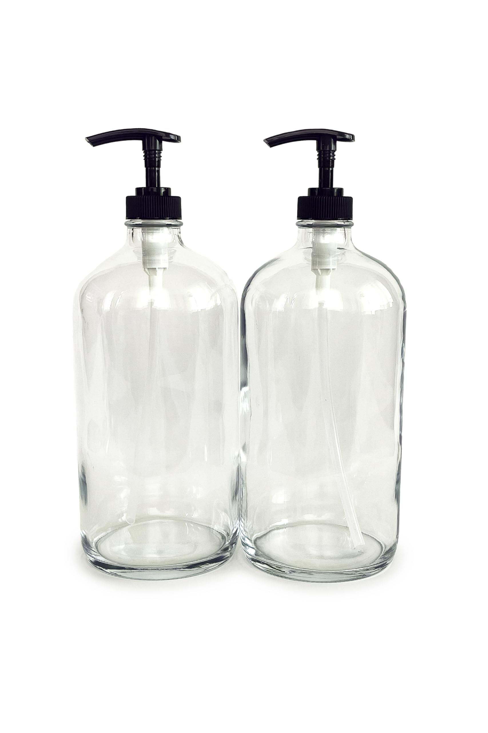 Photo 1 of Vivaplex, 2, Large, 32 oz, Empty, Clear Glass Bottles with Black Lotion Pumps
