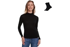 MERINNOVATION Merino Wool Base Layer Women 100% Merino Wool Long Sleeve Thermal Shirts for Women for Skiing Hiking Womens Turtle Neck Top