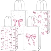 Yiaoyinnz 24Pcs Pink Bow Party Favor Bags Bow themed Goodie Bags Candy Bag for Birthday Party Decoration Coquette Gift Treat Bag with Handles for Bachelorette Engagement Baby Bridal Shower Supplies