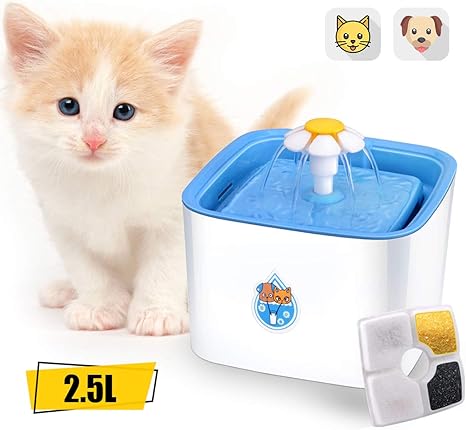 Adov Fontaine Chat 25l électrique Automatique De Distributeur Eau Avec 3 Niveau Filtration Super Quite Et Hygiénique Fleur Style De Portable