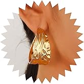 Allereyae Boho Chunky Large Hoop Earrings C Shape Earrings Gold Wide Circle Hoop Earrings Exaggerated Circle Earrings Thick Open Hoop Earrings Jewelry for Women