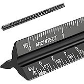 mveohos Architectural Scale Ruler, Imperial Measurements 12'' | Black, Laser-Etched Aluminum Architect Triangular Ruler for Architects, Students, Draftsman, and Engineers