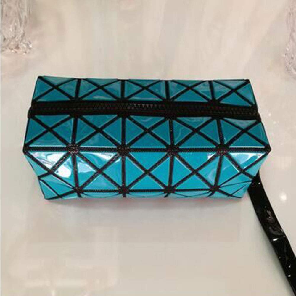 VogueingTool Geometry Pencil Case, Interesting Geometric Makeup Clutch PVC Geometry Pencil Case Pen Holder Organizer Stationery Bag- Lake Blue
