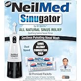 NeilMed Sinugator Cordless Pulsating Nasal Irrigator, 30 Packets (Black) | 30 Premixed Packets, USP Grade Sodium Chloride and Sodium Bicarbonate, Dual Speed, Low Pressure, 3 AA Batteries, BPA-Free