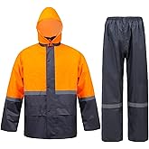 Men's Lightweight Waterproof Rain Suit - Reflective Jacket & Pants with Hood for Outdoor Work, Fishing, Hiking