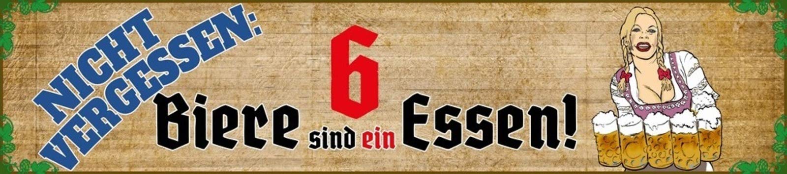 Schatzmix Treasure Mix Quote Street Sign with German Text Nicht vergessen 6 Biere sind ein Essen, 46 x 10 cm, Wall Decoration Tin Sign, Metal, Multi-Coloured