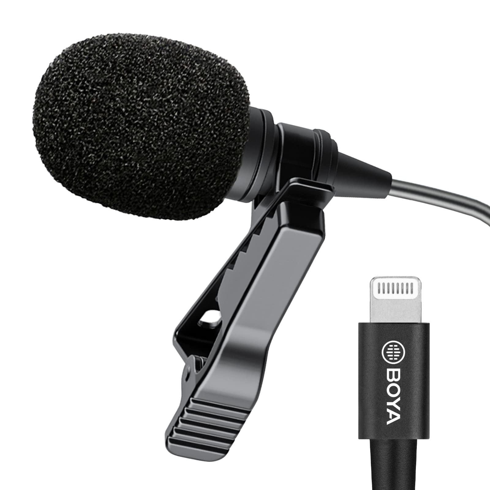 BOYA BY-M2 Universal Lavalier Microphone Clip-on Digital Omnidirectional Microphone with Detachable Lightning Cable for iOS devices, Smartphones and Cameras