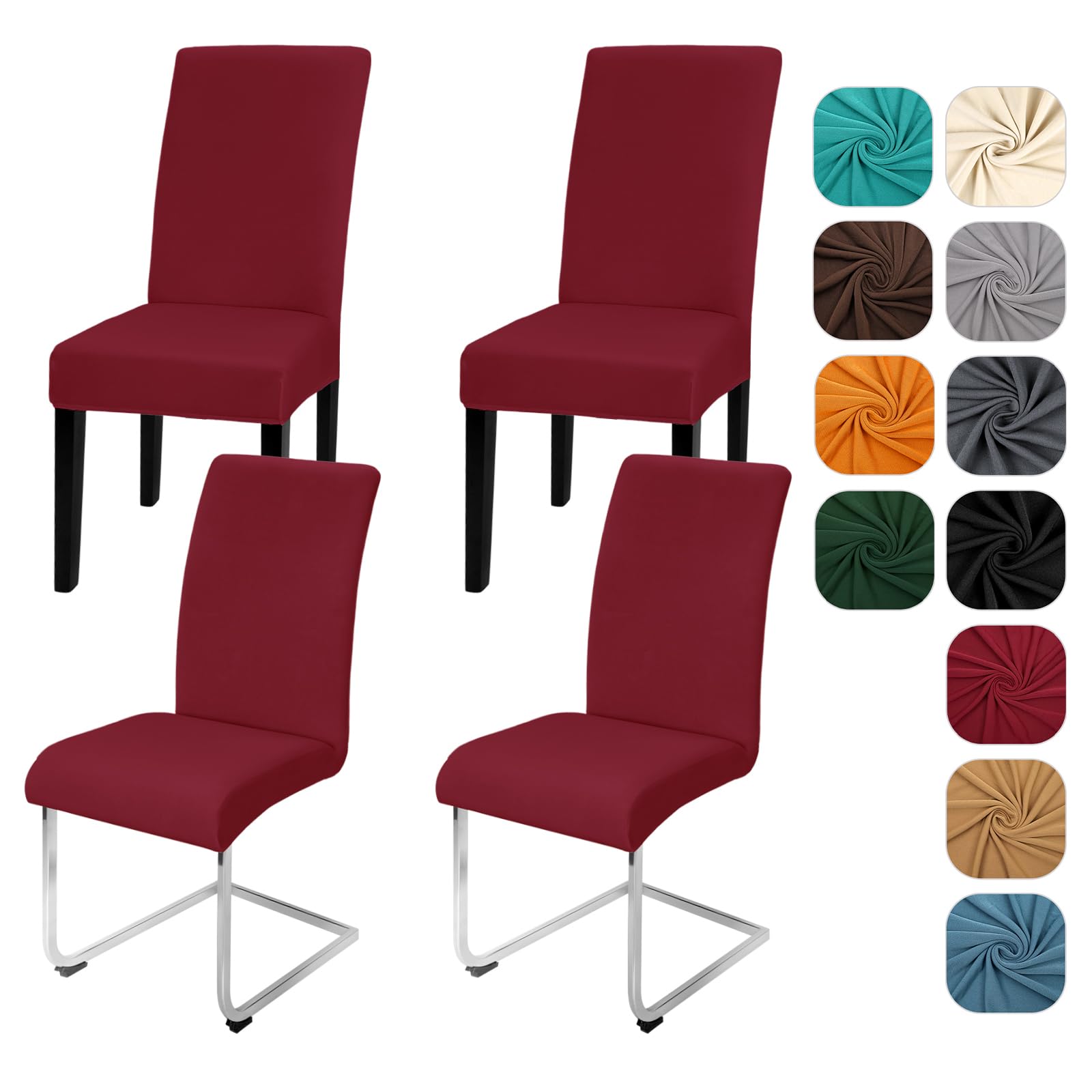 Yugarlibi Dining Chair Slipcovers Set of 4 Stretch Chair Covers Swing Chair Elastic Removable Dining Room Chair Covers Reusable Washable Chair Protector for Hotel Banquet Ceremony (Wine Red, 4 pcs)