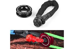 DYNO RACING 41000lbs Winch Rope Synthetic Soft Shackle+Recovery Ring Set Rugged Shackles with Protective Sleeve for Truck Vehicle Recovery