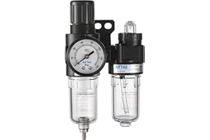 AIRVEXALON Compressed Air Filter Regulator Lubricator Combo Airtac AFC2000 1/4''NPT 0-140 PSI with Pressure Gauge Semi-Auto Drain 3 in 1 Two FR.L Unit