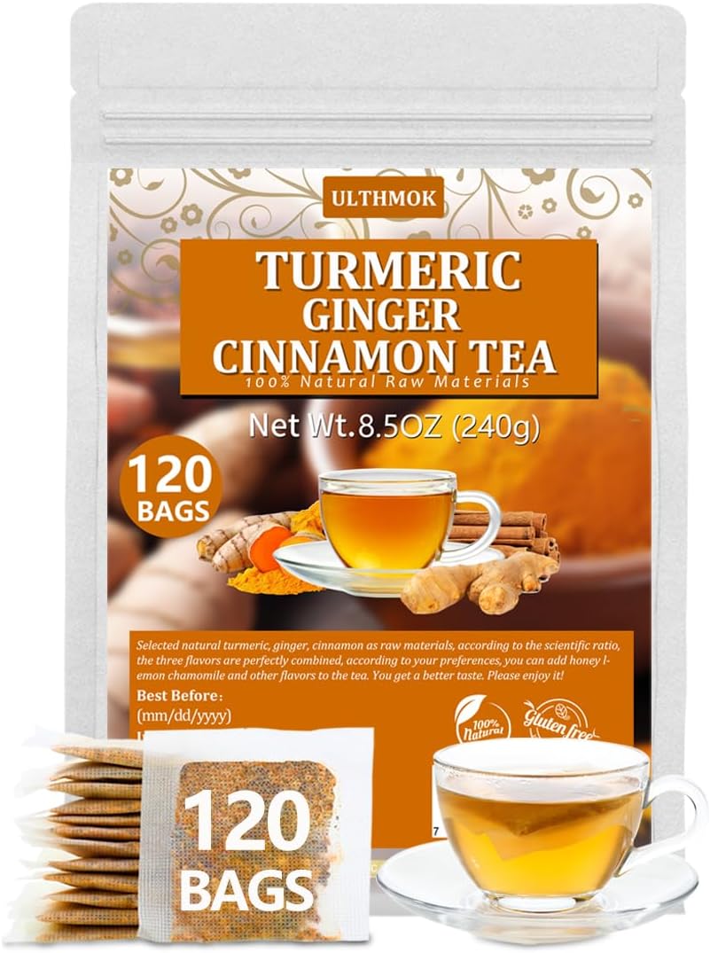 ULTHMOK Premium Turmeric Ginger Cinnamon Tea Bags 100% Natural