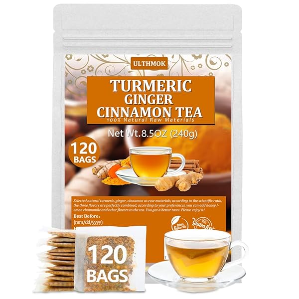 120 PREMIUM TURMERIC, GINGER, CINNAMON BLEND TEA BAGS, 100% NATURAL & NO ADDITIVES & CAFFEINE FREE.