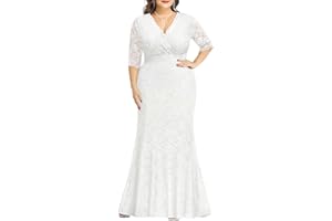 PINUP FASHION Wedding Dresses for Bride Plus Size - Mermaid Formal Evening Gown Wrap Neck Lace Dress