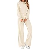 MASCOMODA Womens Fall Sweatsuits Two Piece Sets Crewneck Long Sleeve Tops Wide Leg Pants Casual Travel Lounge Set Track Suits