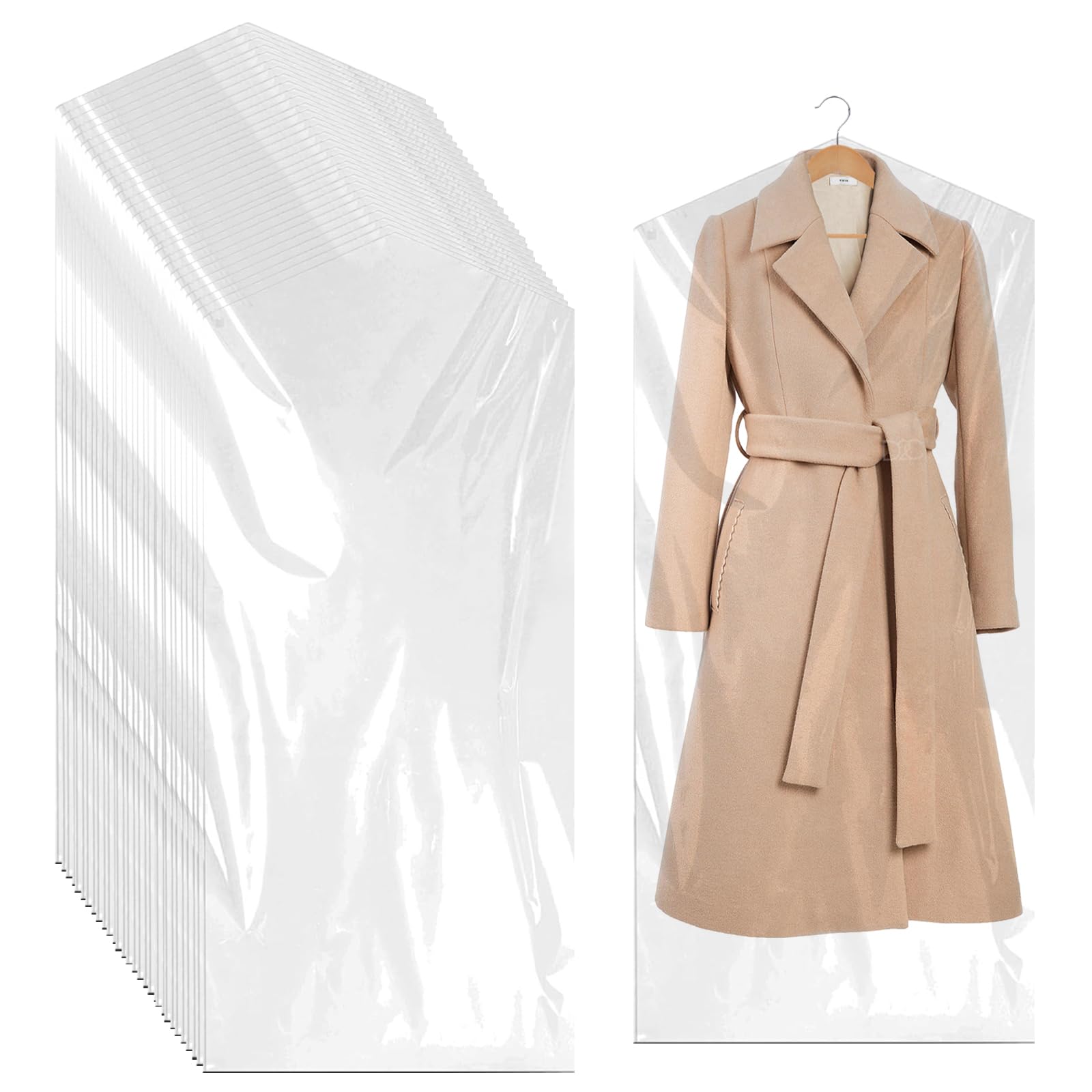 Plastic Garment Bags, 30 Pack Dry Cleaning Bags, Clear Clothes Covers, Dust Proof Garment Protector Covers, Garment Bags, Clear Plastic Clothes Covers for Clothes Shirt Jacket Suit(60x150cm)