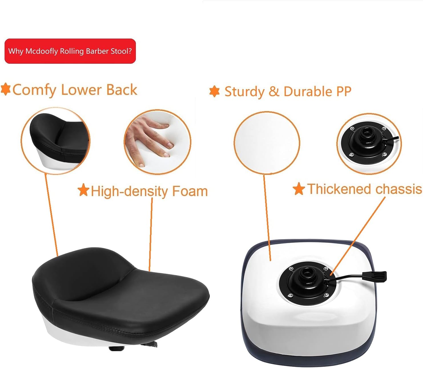Mcdoofly Elegant Rolling Barber Stool Swivel Salon Stool Adjustable Home Office Stool Chair with Wheels,Black: Furniture & Decor