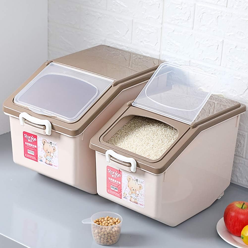 CRH Kitchen Storage Household Moisture 20 Kg 30 Kg Rice Cylinder Plastic Sealed Miscellaneous Grain Flour Rice Bucket Rice Storage Box 2 PCS