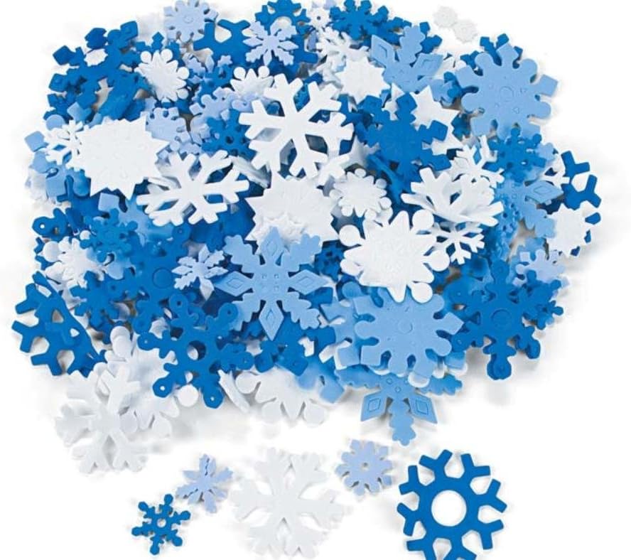 200 Assorted Foam Christmas Snowflakes Shapes for Kid's Crafts
