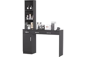 TOVRON Barber Salon Work Station for Hair Stylist Home Beauty Salon Equipment Barber Supplies Organizer Cabinet Barbershop Furniture,Black