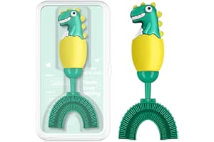 ZMRZ U-Shaped Toothbrush for Kids Ages 2-7， Soft Food-Grade Silicone for Sensitive Gums， 360° Teeth Cleaning Design，Training & Travel-Friendly Toddlers' Toothbrush (Yellow)