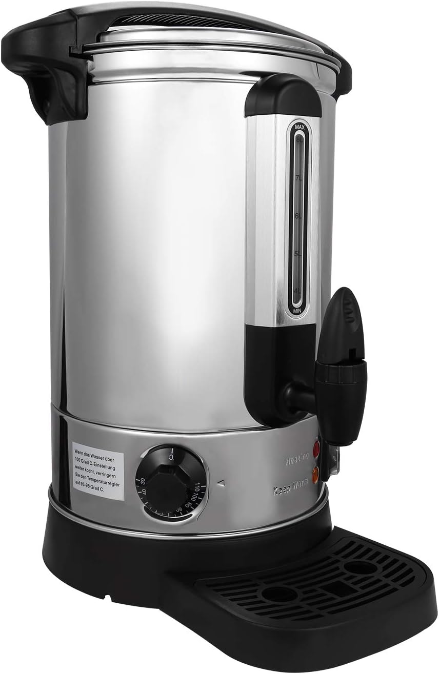 Hengda Glühweinkocher aus Edelstahl, 8 Liter Füllstandsanzeige, 1500 Watt, Thermostat und Überhitzungsschutz Heißgetränkespender