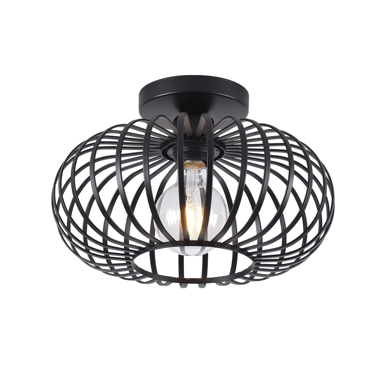 Photo 1 of IHENGYANLT Farmhouse Black Semi Flush Mount Ceiling Light Fixture, Metal Cage Hallway Light fixtures Ceiling Mount, Industrial Close to Ceiling Lights for Kitchen, Dining Room, Porch, Bedroom