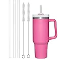 Replacement Straws for Stanley 40 oz 30 oz Cup Tumbler, 3 Pcs Straws Replacement for Stanley Tumbler, Glass Straw with Cup Cleaner for Stanley Cup Accessories (12in 3*Glass Straws for 40oz & 30oz)