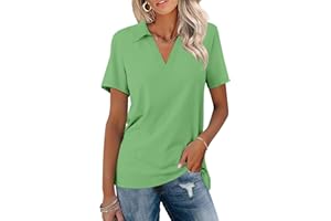 TICTICMISS Women's Polo Shirts Short Sleeve V Neck Summer Tops Business Casual Collared Shirts Loose Tees