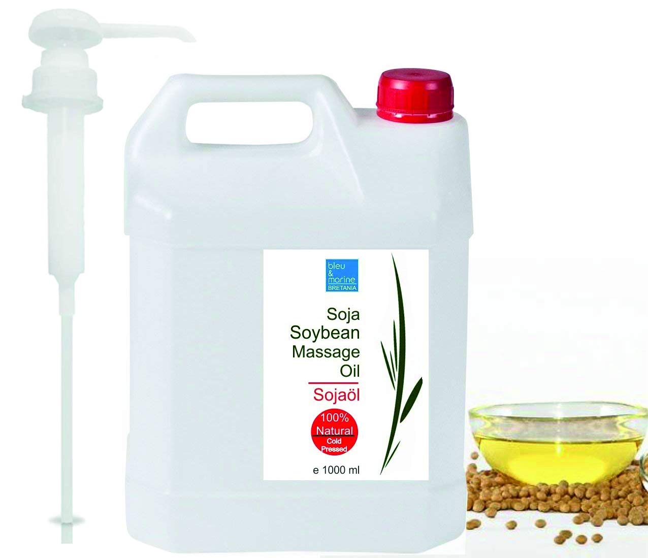 100% Natural Soybean Massage Oil | High in Lecithin, Sterolins, Vitamins A, C, E | Smooth Skin Sensation | Cold Pressed Moisturising Oil for Body, Face and Hair - 1000 ml 35.79 Fl oz